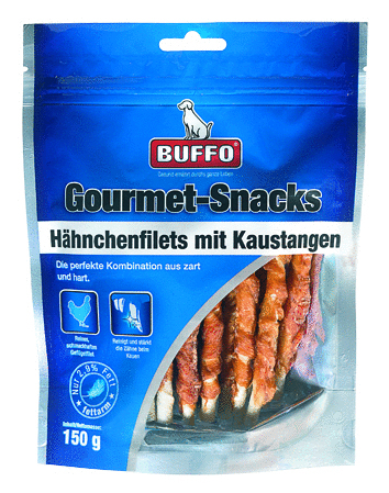 Buffo Premium Gourmet-Snack Hähnchenfilets mit Kaustangen, 150 g